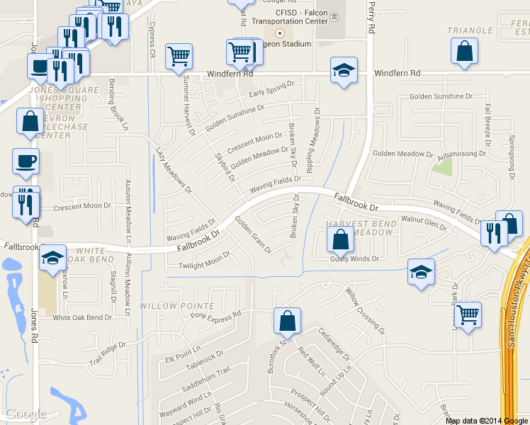 map of restaurants, bars, coffee shops, grocery stores, and more near 10115 Walnut Glen Drive in Houston