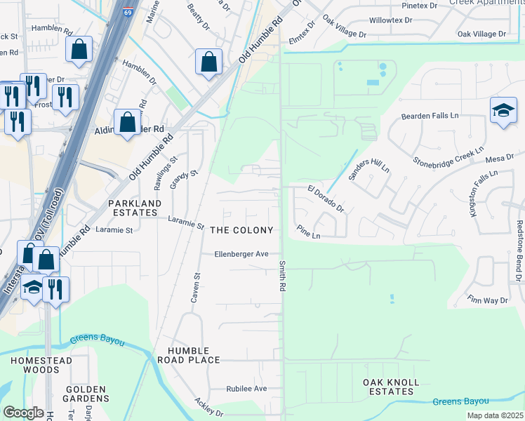 map of restaurants, bars, coffee shops, grocery stores, and more near 14118 Quaker Lane in Humble