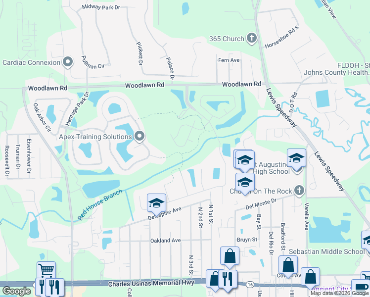map of restaurants, bars, coffee shops, grocery stores, and more near 728 South Heritage Creek Way in St. Augustine