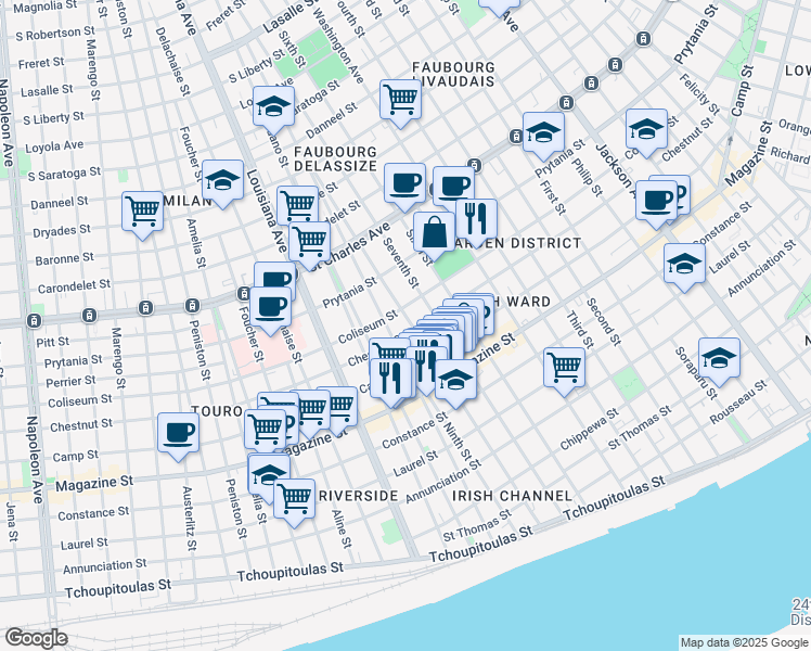 map of restaurants, bars, coffee shops, grocery stores, and more near 1308 Eighth Street in New Orleans