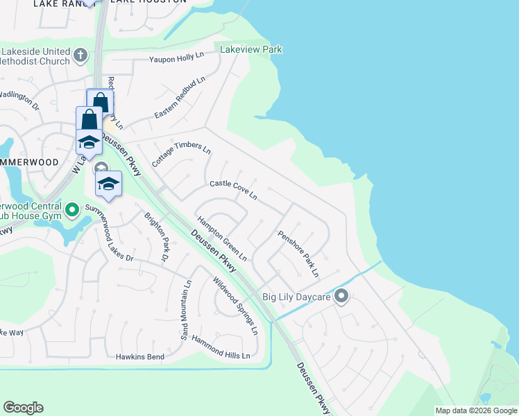 map of restaurants, bars, coffee shops, grocery stores, and more near 14702 Castle Cove Lane in Houston