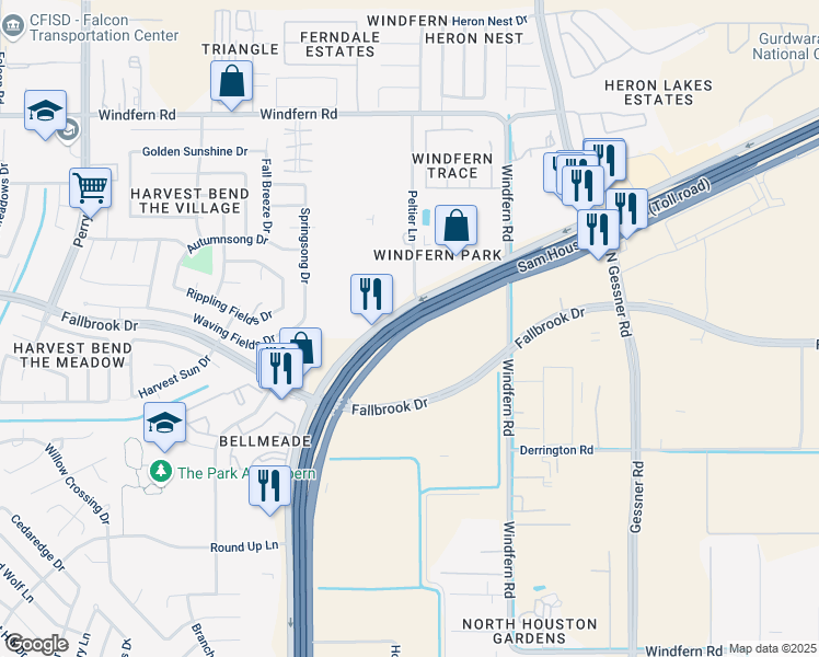 map of restaurants, bars, coffee shops, grocery stores, and more near 10943-10999 North Sam Houston Parkway West in Houston