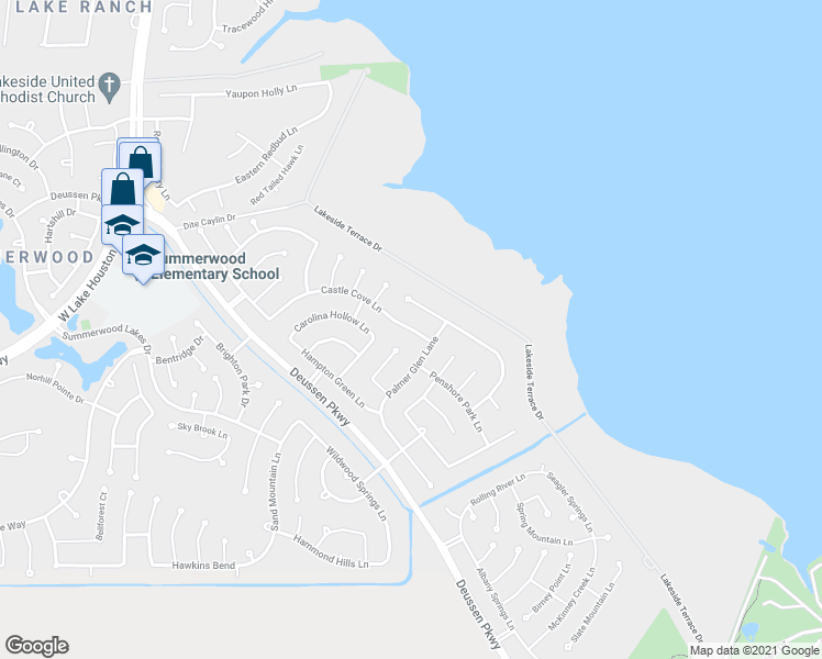 map of restaurants, bars, coffee shops, grocery stores, and more near 14702 Castle Cove Lane in Houston