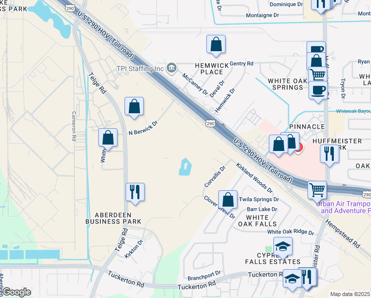 map of restaurants, bars, coffee shops, grocery stores, and more near 10650 Telge Road in Houston