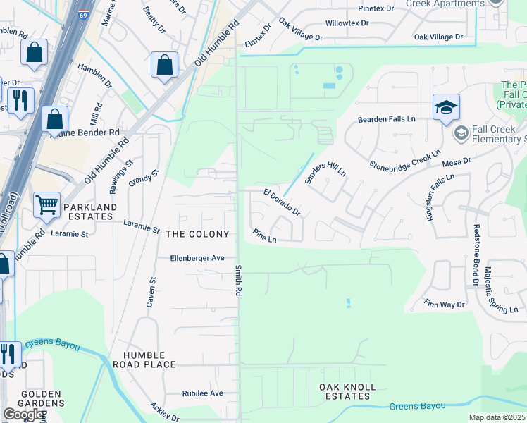 map of restaurants, bars, coffee shops, grocery stores, and more near 6913 Cottonwood Circle in Humble