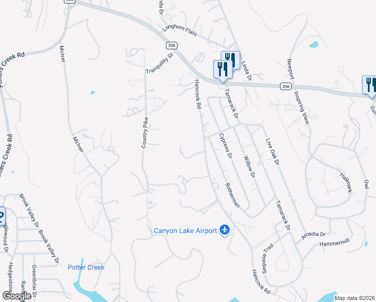 map of restaurants, bars, coffee shops, grocery stores, and more near 450 Hancock Road in Canyon Lake