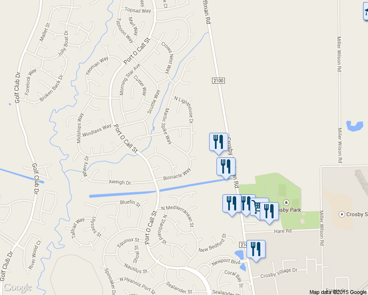 map of restaurants, bars, coffee shops, grocery stores, and more near 16818 Marlin Spike Way in Crosby