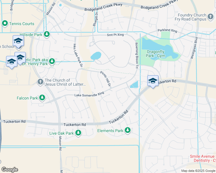 map of restaurants, bars, coffee shops, grocery stores, and more near 15509 Picnic Hill Drive in Harris County