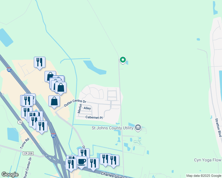 map of restaurants, bars, coffee shops, grocery stores, and more near 324 Volterra Place in Saint Augustine