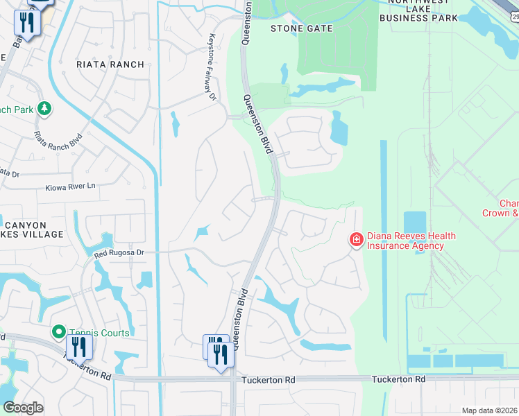 map of restaurants, bars, coffee shops, grocery stores, and more near 10510 Lyndon Meadows Drive in Houston