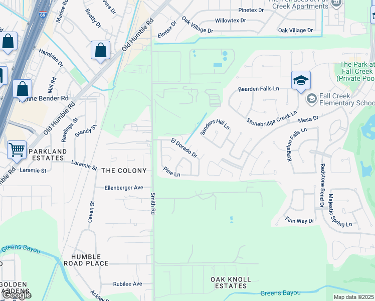 map of restaurants, bars, coffee shops, grocery stores, and more near 7010 El Dorado Drive in Humble