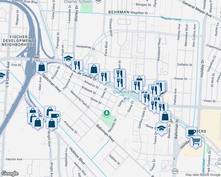 map of restaurants, bars, coffee shops, grocery stores, and more near 3221 General De Gaulle Drive in New Orleans