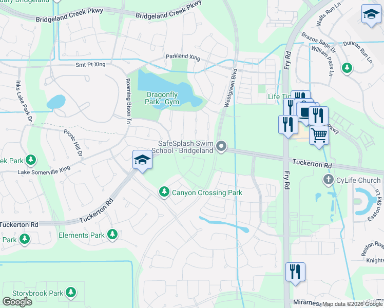 map of restaurants, bars, coffee shops, grocery stores, and more near Unnamed Road in Cypress