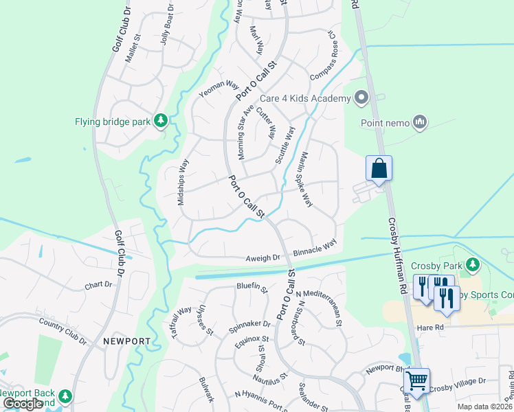 map of restaurants, bars, coffee shops, grocery stores, and more near 619 Harbor Mist Drive in Crosby