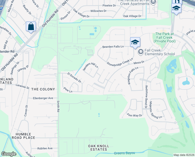 map of restaurants, bars, coffee shops, grocery stores, and more near 14311 Andrew Ridge Lane in Humble