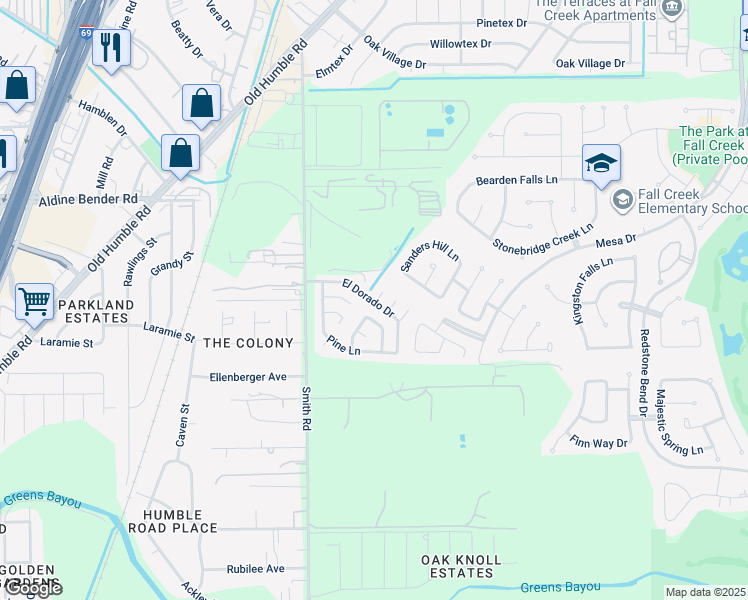 map of restaurants, bars, coffee shops, grocery stores, and more near 7010 El Dorado Drive in Humble