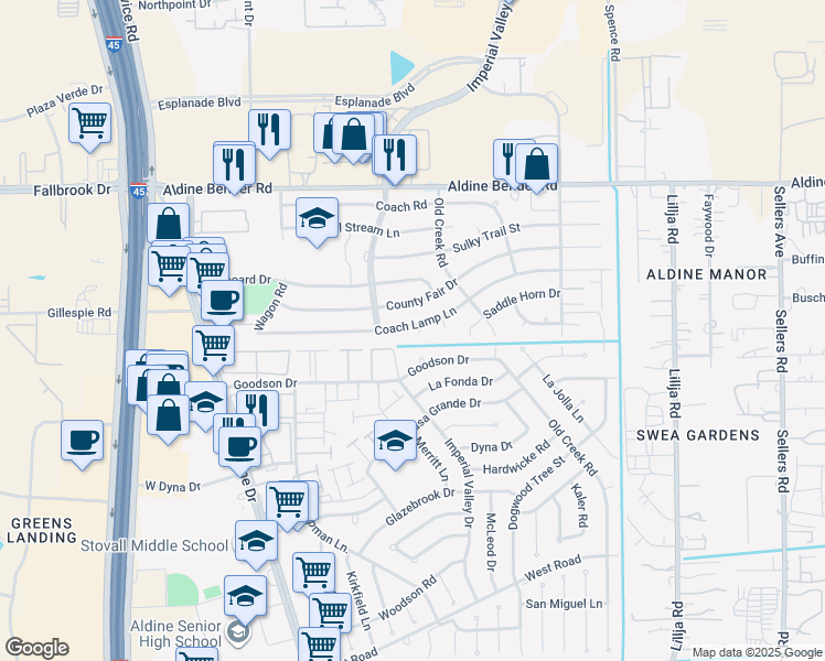map of restaurants, bars, coffee shops, grocery stores, and more near 15426 Imperial Valley Drive in Houston