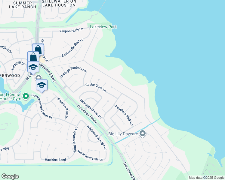 map of restaurants, bars, coffee shops, grocery stores, and more near 14702 Castle Cove Lane in Houston