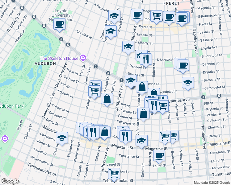 map of restaurants, bars, coffee shops, grocery stores, and more near 1530 Jefferson Avenue in New Orleans