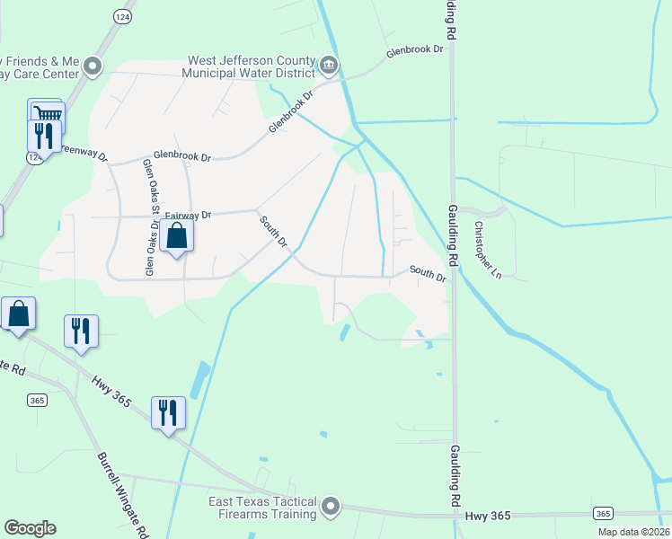 map of restaurants, bars, coffee shops, grocery stores, and more near 7955 South Drive in Beaumont