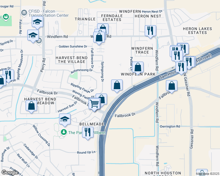 map of restaurants, bars, coffee shops, grocery stores, and more near 8844 North Sam Houston Parkway West in Houston
