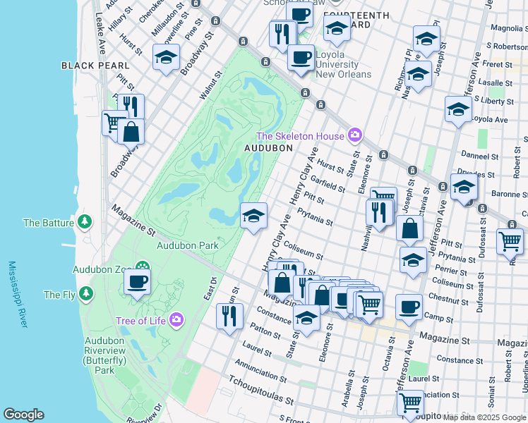 map of restaurants, bars, coffee shops, grocery stores, and more near 1227 Exposition Boulevard in New Orleans