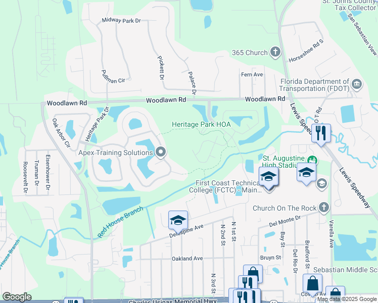 map of restaurants, bars, coffee shops, grocery stores, and more near 771 South Heritage Creek Way in St. Augustine
