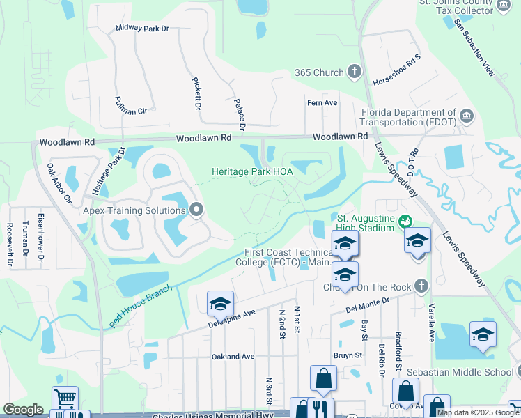 map of restaurants, bars, coffee shops, grocery stores, and more near 713 South Heritage Creek Way in St. Augustine
