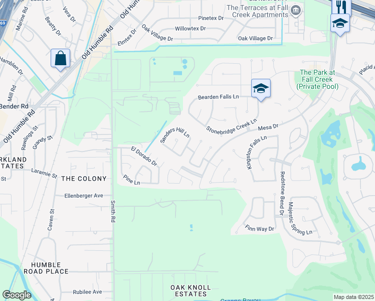 map of restaurants, bars, coffee shops, grocery stores, and more near 14322 Brushy Arbor Lane in Humble