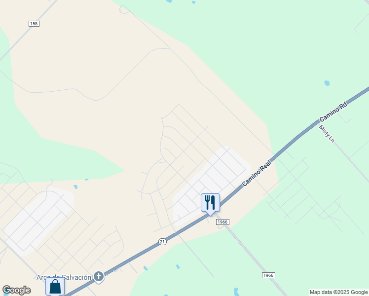 map of restaurants, bars, coffee shops, grocery stores, and more near State Highway 21 West in Maxwell