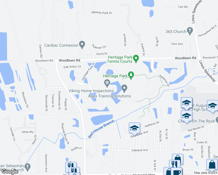 map of restaurants, bars, coffee shops, grocery stores, and more near 1004 Arbor Trails Court in St. Augustine