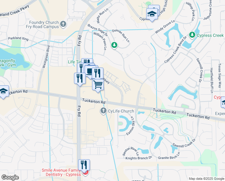 map of restaurants, bars, coffee shops, grocery stores, and more near 20515 Cypress Plaza Parkway in Cypress