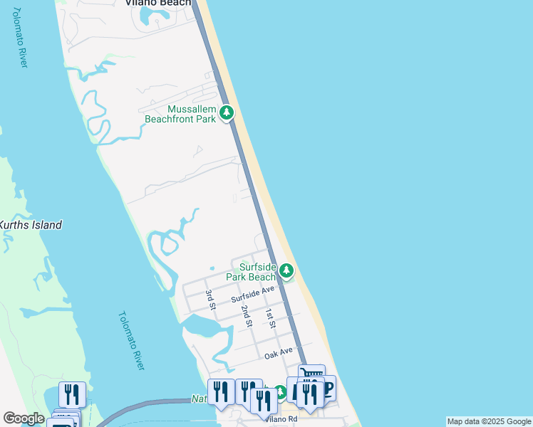 map of restaurants, bars, coffee shops, grocery stores, and more near 3180 Coastal Highway in Saint Augustine