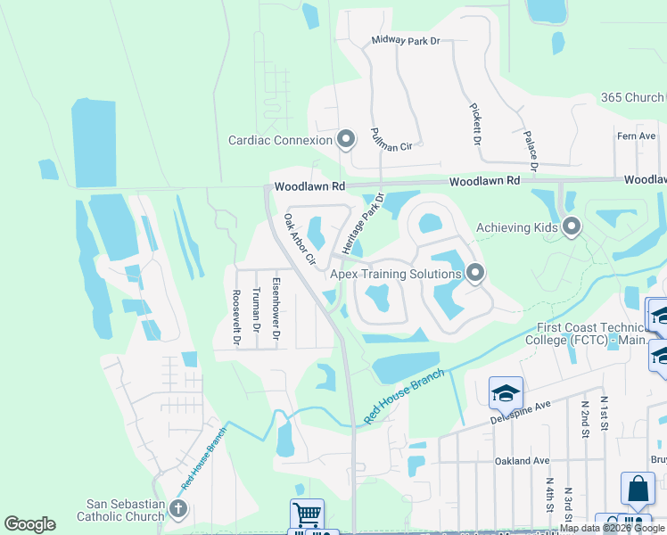 map of restaurants, bars, coffee shops, grocery stores, and more near 1040 Oak Arbor Circle in St. Augustine