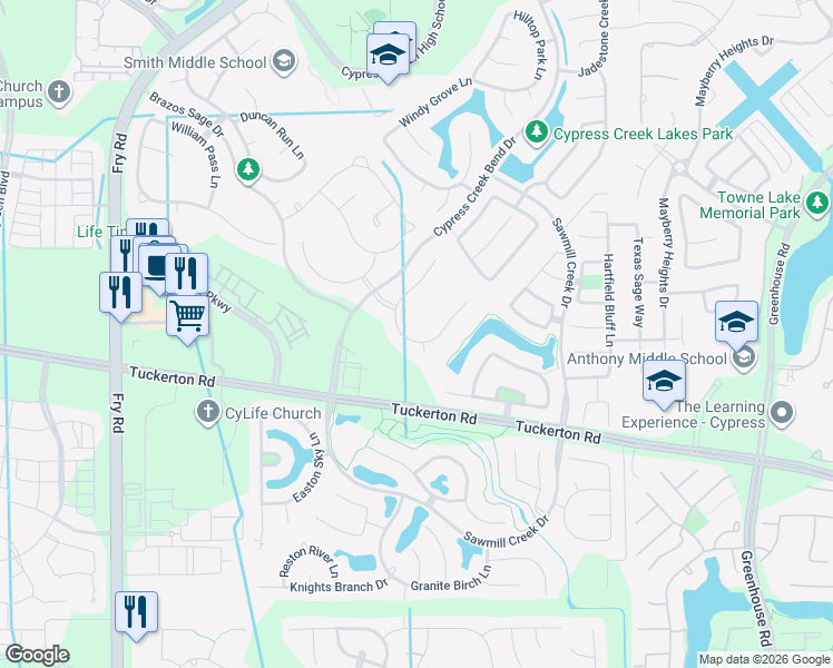 map of restaurants, bars, coffee shops, grocery stores, and more near 10223 Olivia View Lane in Cypress