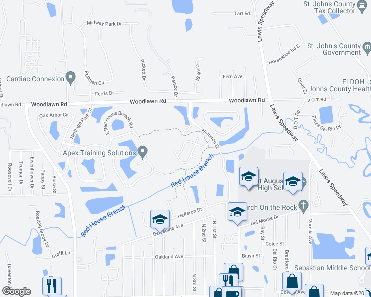 map of restaurants, bars, coffee shops, grocery stores, and more near 542 Side Creek Lane in St. Augustine