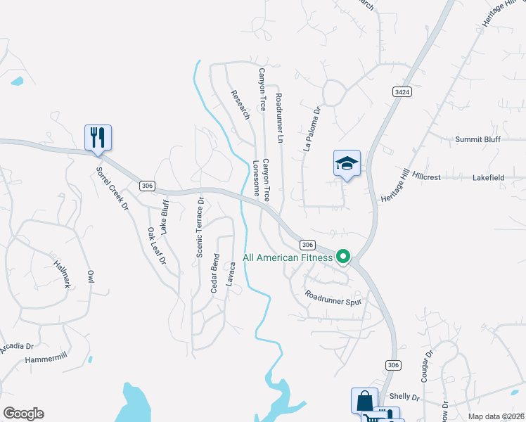 map of restaurants, bars, coffee shops, grocery stores, and more near 820 Canyon Bend in Canyon Lake