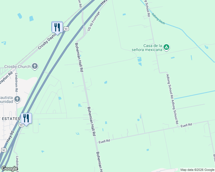 map of restaurants, bars, coffee shops, grocery stores, and more near 16826 Bohemian Hall Road in Crosby