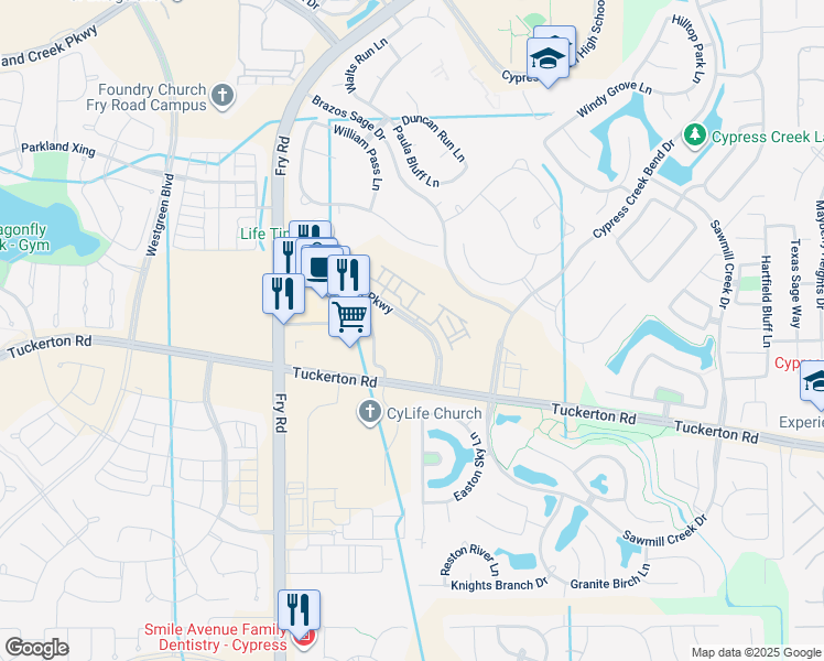 map of restaurants, bars, coffee shops, grocery stores, and more near 20510 Cypress Plaza Parkway in Cypress