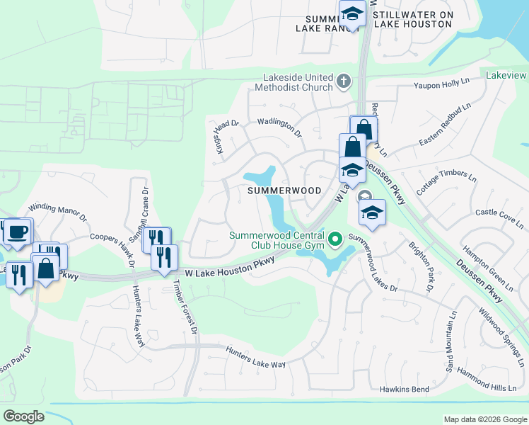 map of restaurants, bars, coffee shops, grocery stores, and more near 14210 Chartley Falls Drive in Houston