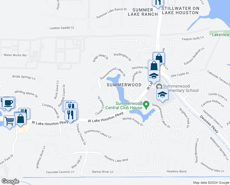 map of restaurants, bars, coffee shops, grocery stores, and more near 14210 Chartley Falls Drive in Houston