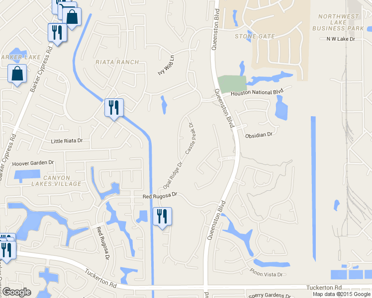 map of restaurants, bars, coffee shops, grocery stores, and more near 10825 Opal Ridge Drive in Houston