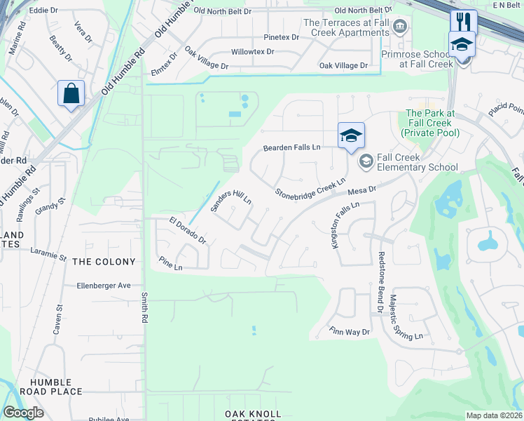 map of restaurants, bars, coffee shops, grocery stores, and more near 14419 Andrew Ridge Lane in Humble