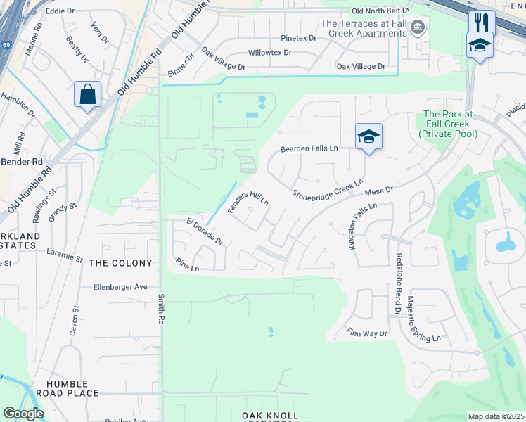 map of restaurants, bars, coffee shops, grocery stores, and more near 14411 Brushy Arbor Lane in Humble
