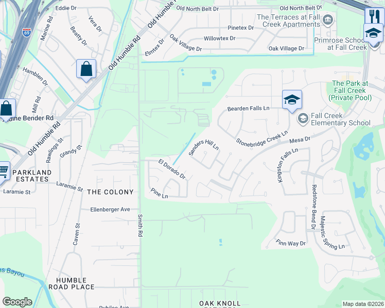 map of restaurants, bars, coffee shops, grocery stores, and more near 7007 Dewberry Shores Lane in Humble