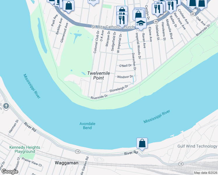 map of restaurants, bars, coffee shops, grocery stores, and more near 21 West Imperial Drive in Harahan