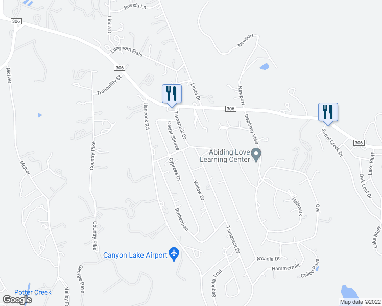 map of restaurants, bars, coffee shops, grocery stores, and more near 1025 Willow Drive in Canyon Lake