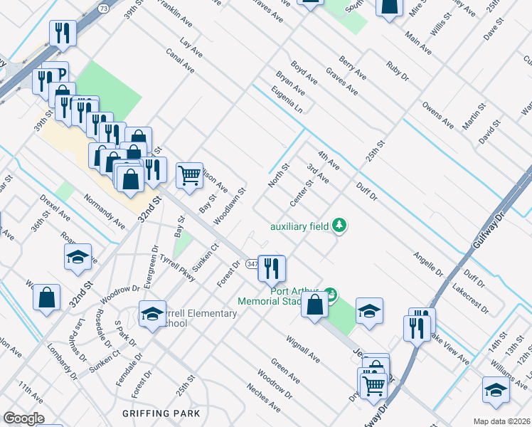 map of restaurants, bars, coffee shops, grocery stores, and more near 2730 Montrose Avenue in Groves