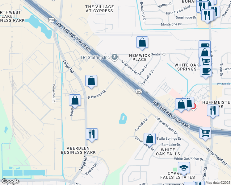 map of restaurants, bars, coffee shops, grocery stores, and more near 10704 Telge Road in Houston