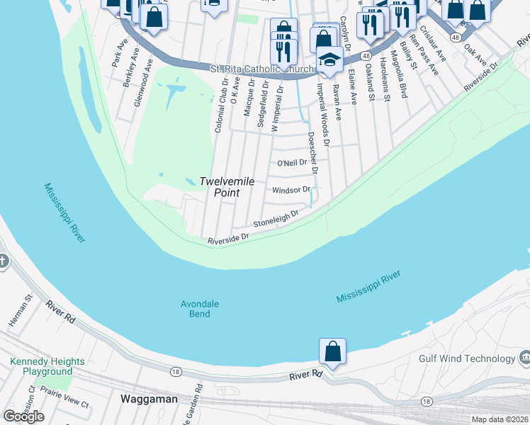 map of restaurants, bars, coffee shops, grocery stores, and more near 21 West Imperial Drive in Harahan